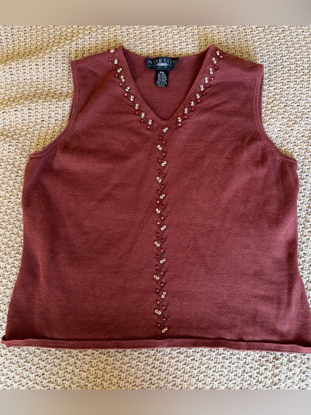 Vintage 90s Burgundy Beaded Knit Tank